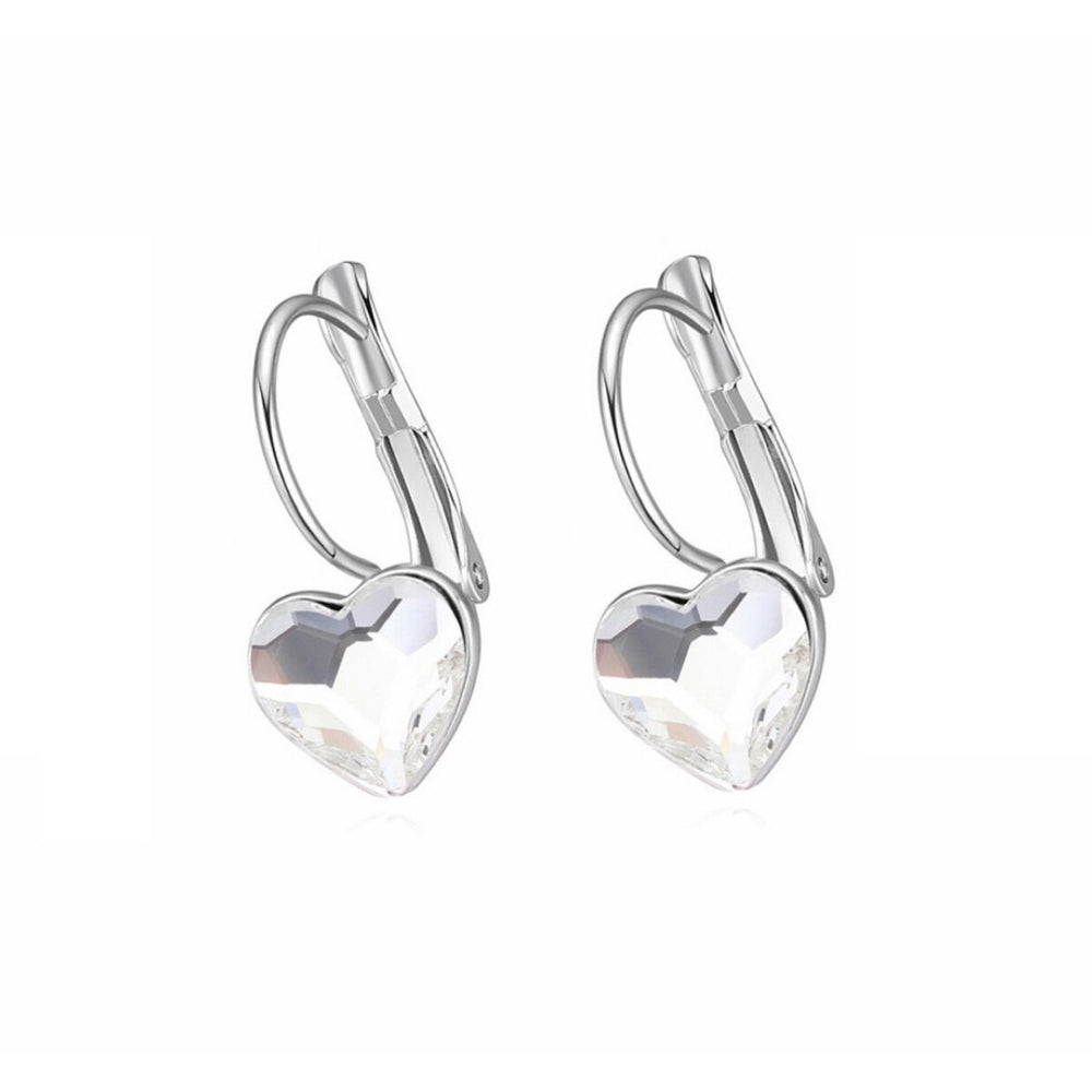 Clear Swarovski Crystal Heart Leverback Earrings