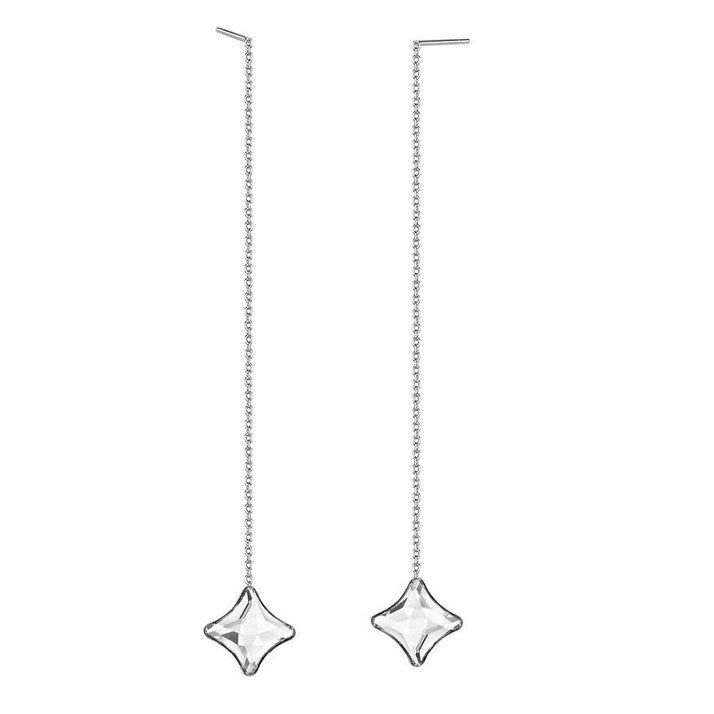 Clear Swarovski Crystal Long Chain Drop Earrings