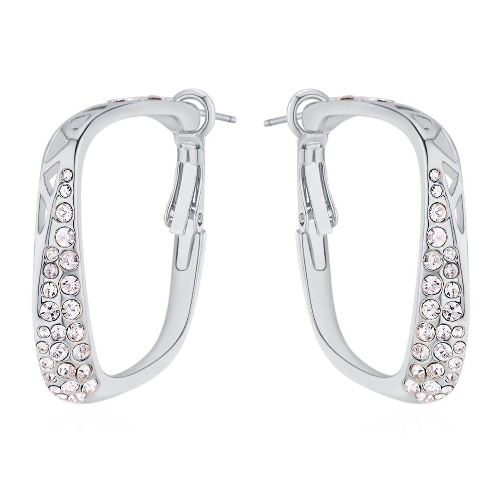 Clear Swarovski Crystal Rectangular Hoop Earrings