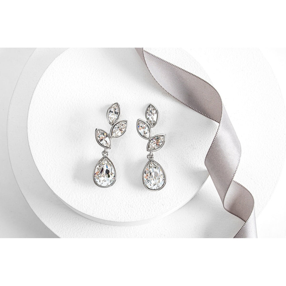 Clear Swarovski Crystal Tri-leaf Statement Drop Earrings