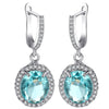 Clear Teal Cubic Zirconia Oval Halo Drop Earrings