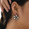 Clear & Black Crystal Flower Statement Stud Earrings