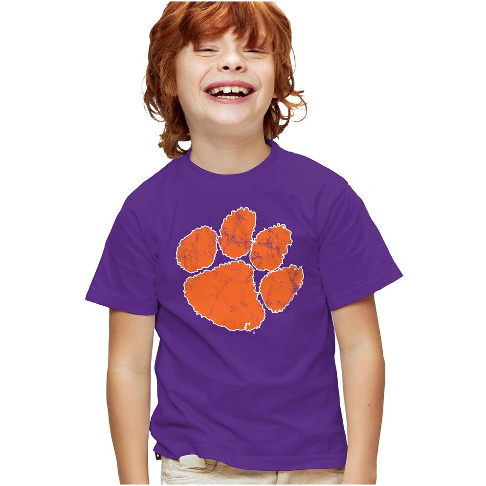 Clemson University Distressed Primary Logo Kids T Shirt for Youth Boys and Girls