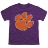 Clemson University Distressed Primary Logo Kids T Shirt for Youth Boys and Girls