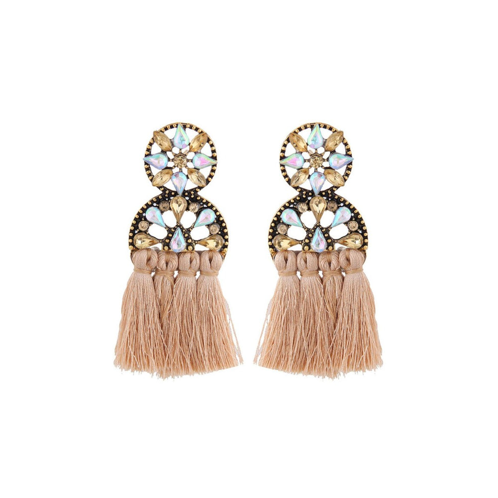 Clustered Crystal Circular Tasseled Drop Earrings