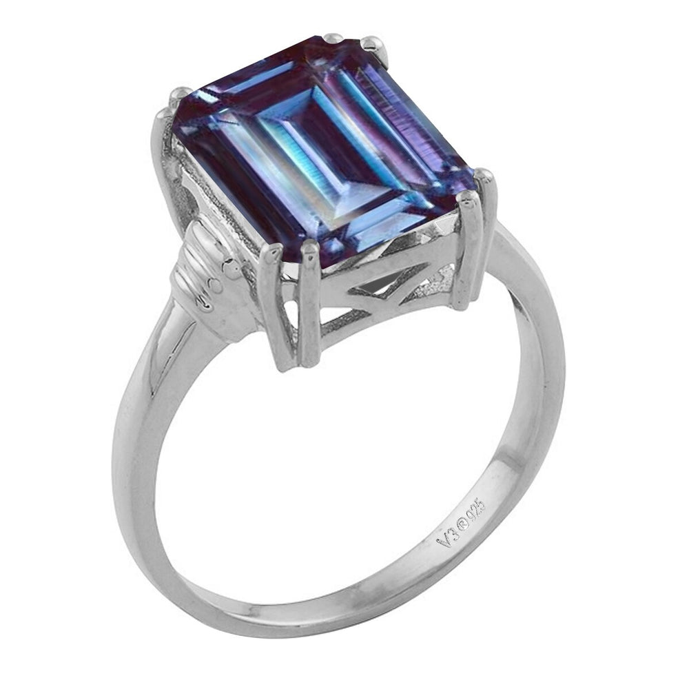 Color Changing Alexandrite Sterling Silver Emerald Cut Solitaire Ring