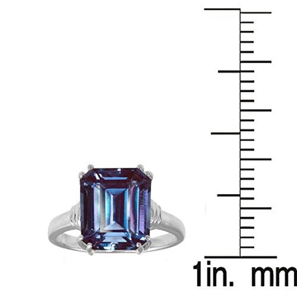 Color Changing Alexandrite Sterling Silver Emerald Cut Solitaire Ring