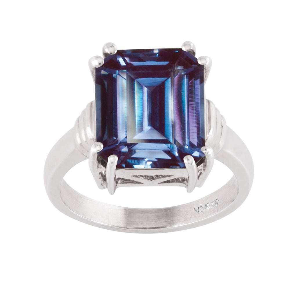 Color Changing Alexandrite Sterling Silver Emerald Cut Solitaire Ring