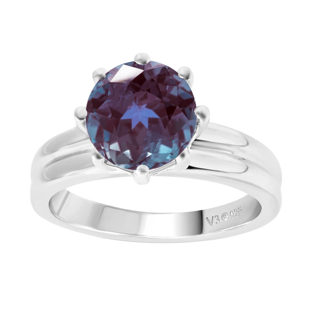 Color Changing Alexandrite Sterling Silver Solitaire Ring