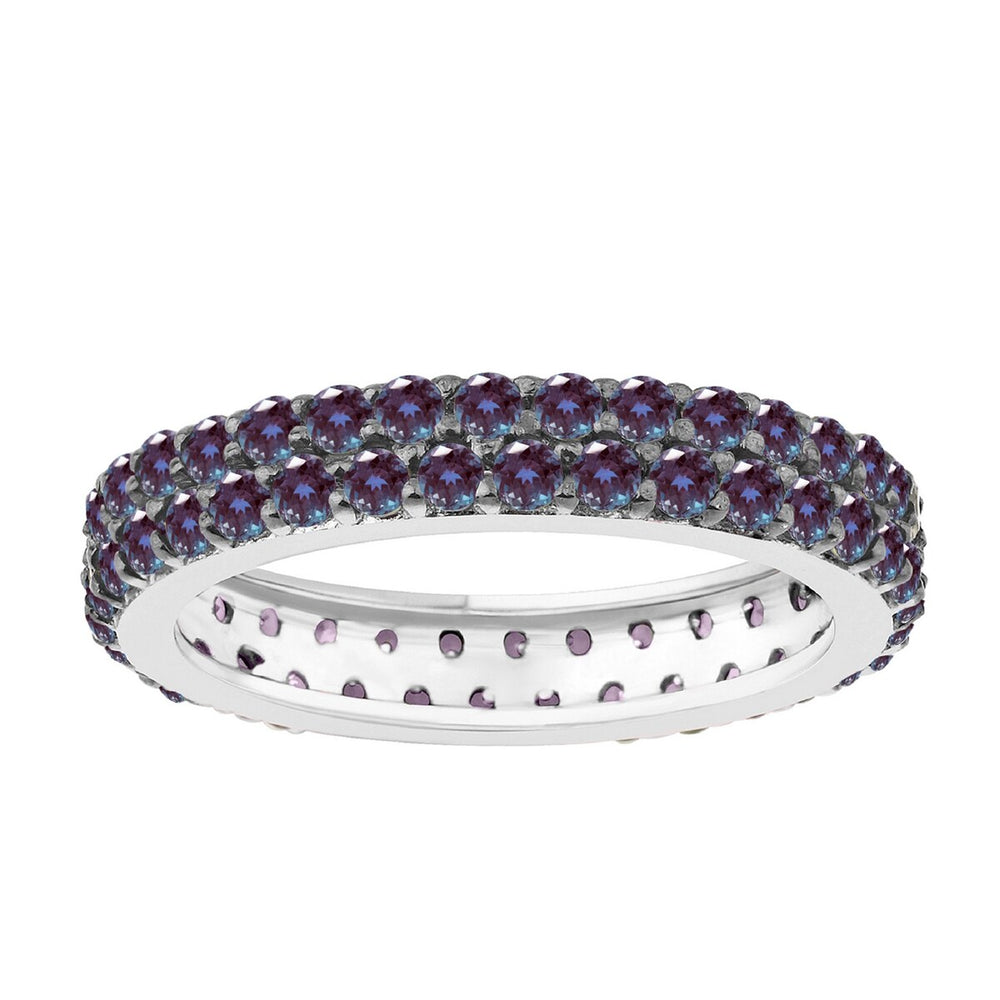 Color Changing Alexandrite Sterling Silver Two Row Eternity Band Ring