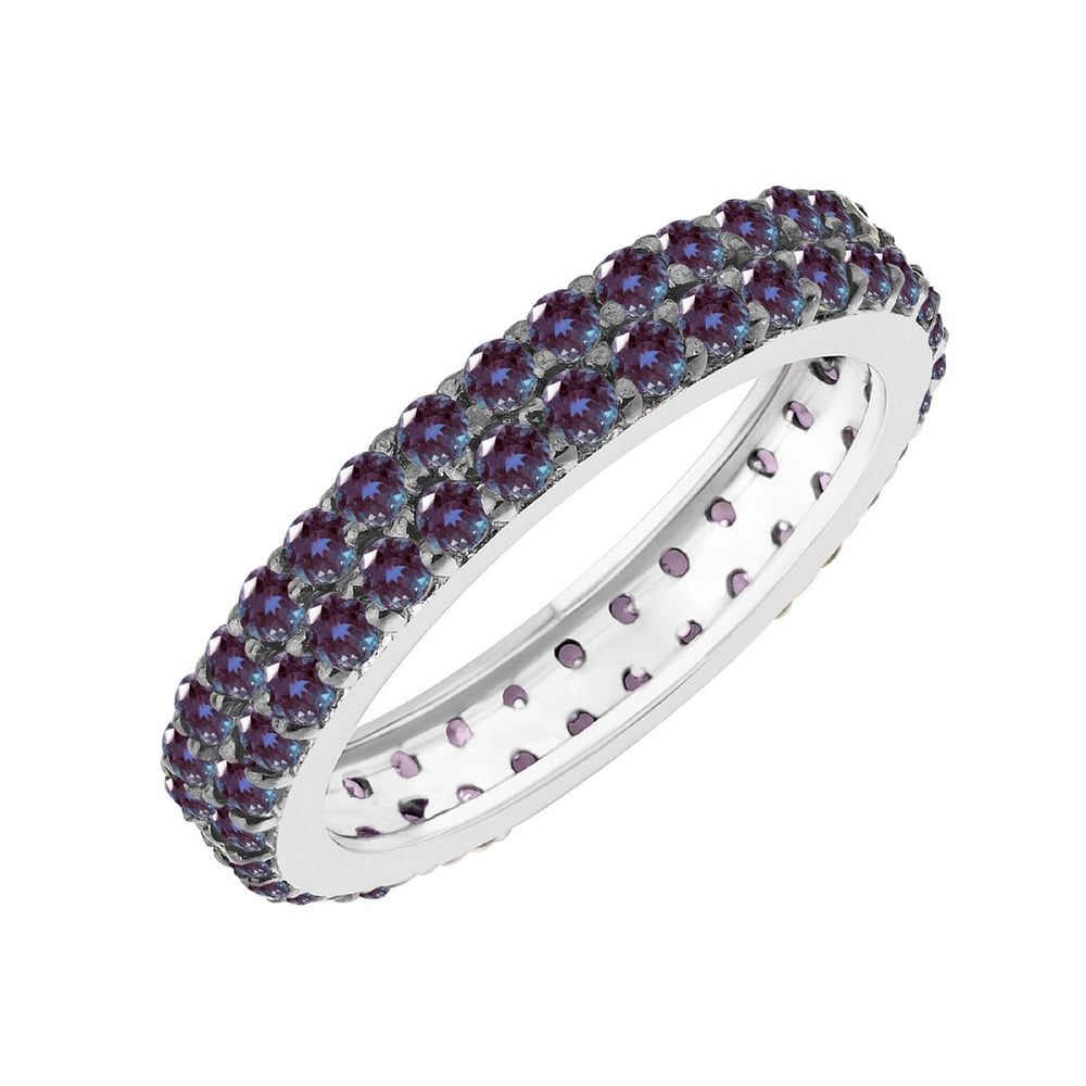 Color Changing Alexandrite Sterling Silver Two Row Eternity Band Ring