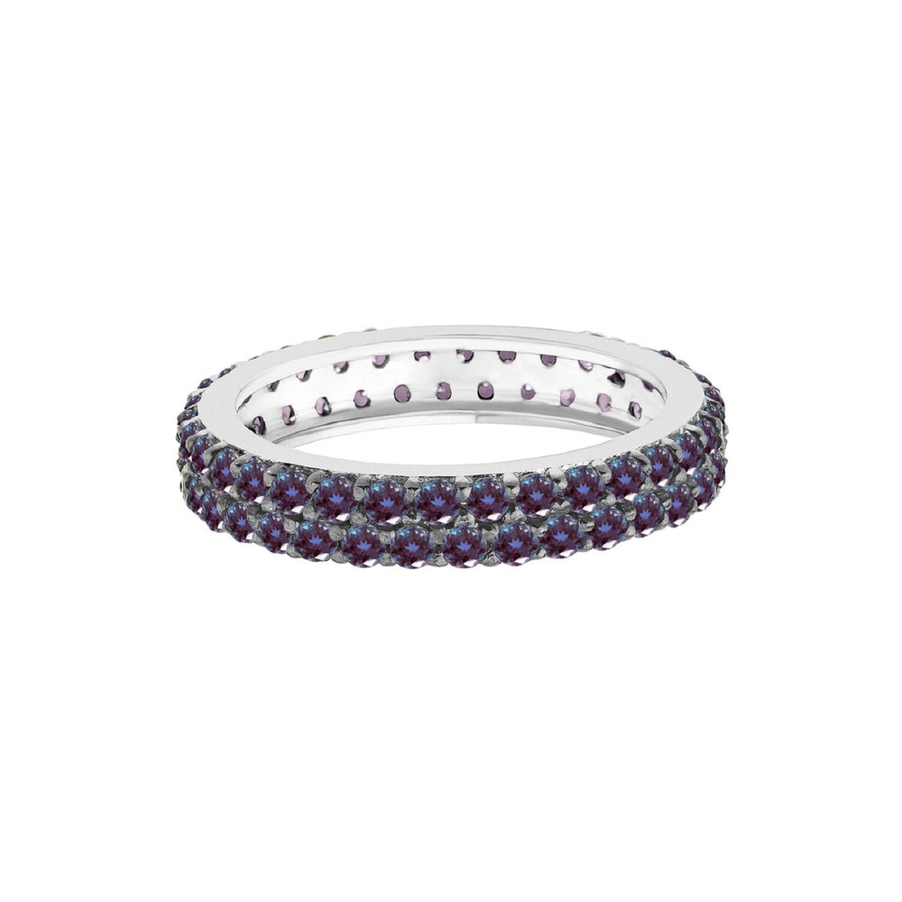 Color Changing Alexandrite Sterling Silver Two Row Eternity Band Ring