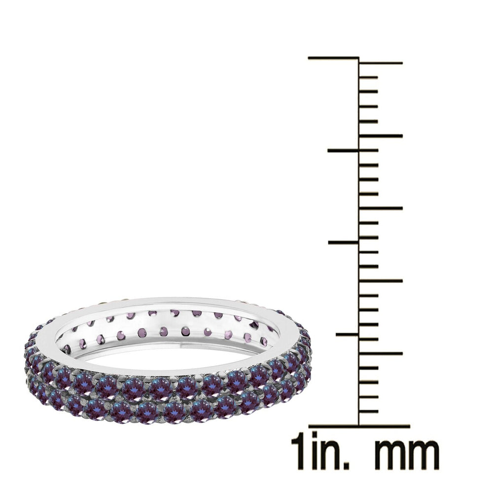 Color Changing Alexandrite Sterling Silver Two Row Eternity Band Ring