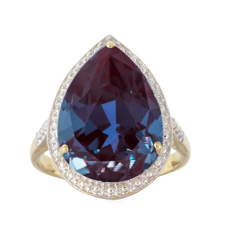 Color Changing Alexandrite Tear Drop 18K Gold Plated Solitaire Ring