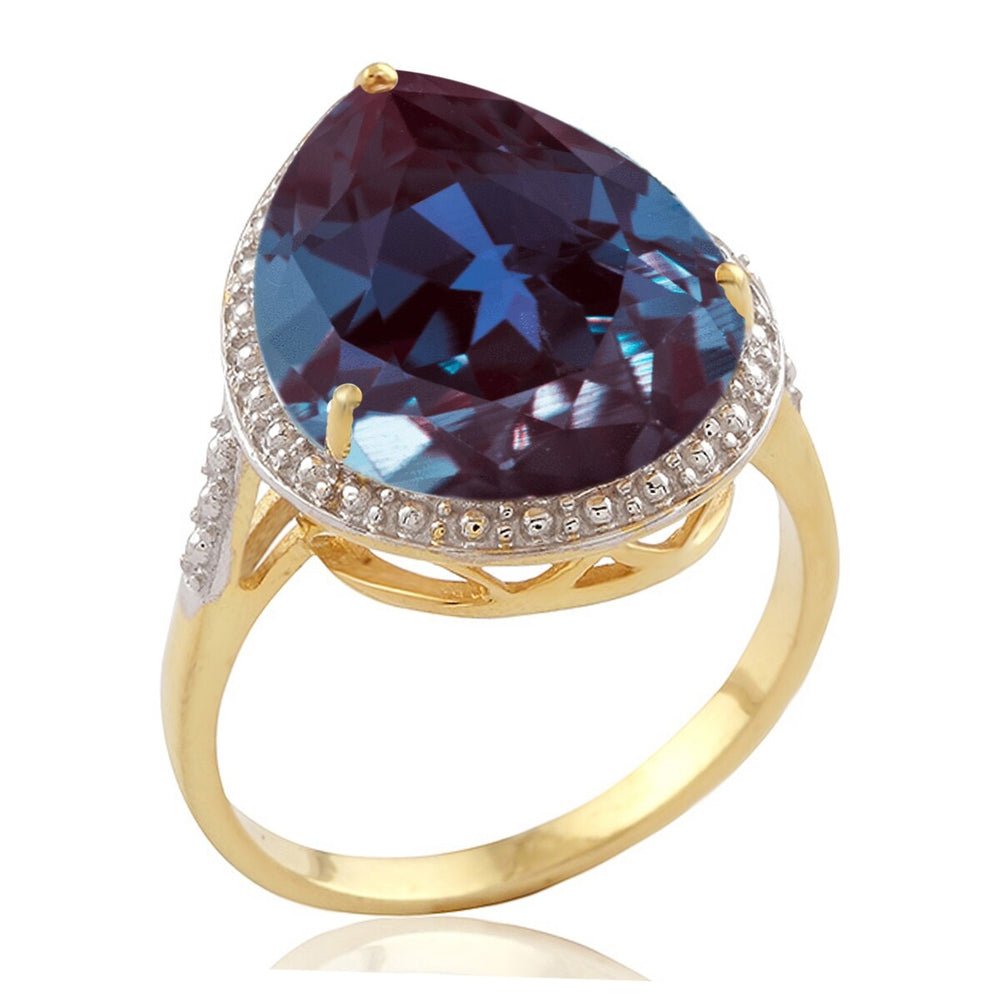 Color Changing Alexandrite Tear Drop 18K Gold Plated Solitaire Ring