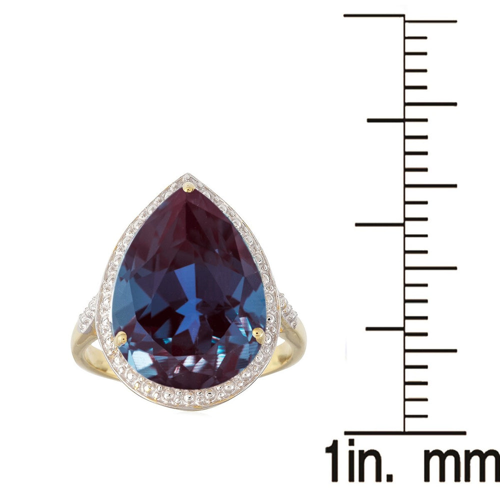 Color Changing Alexandrite Tear Drop 18K Gold Plated Solitaire Ring