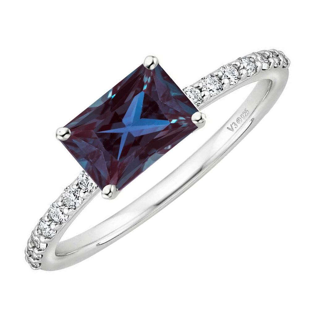 Color Changing Alexandrite and White Topaz Sterling Silver Engagement Ring