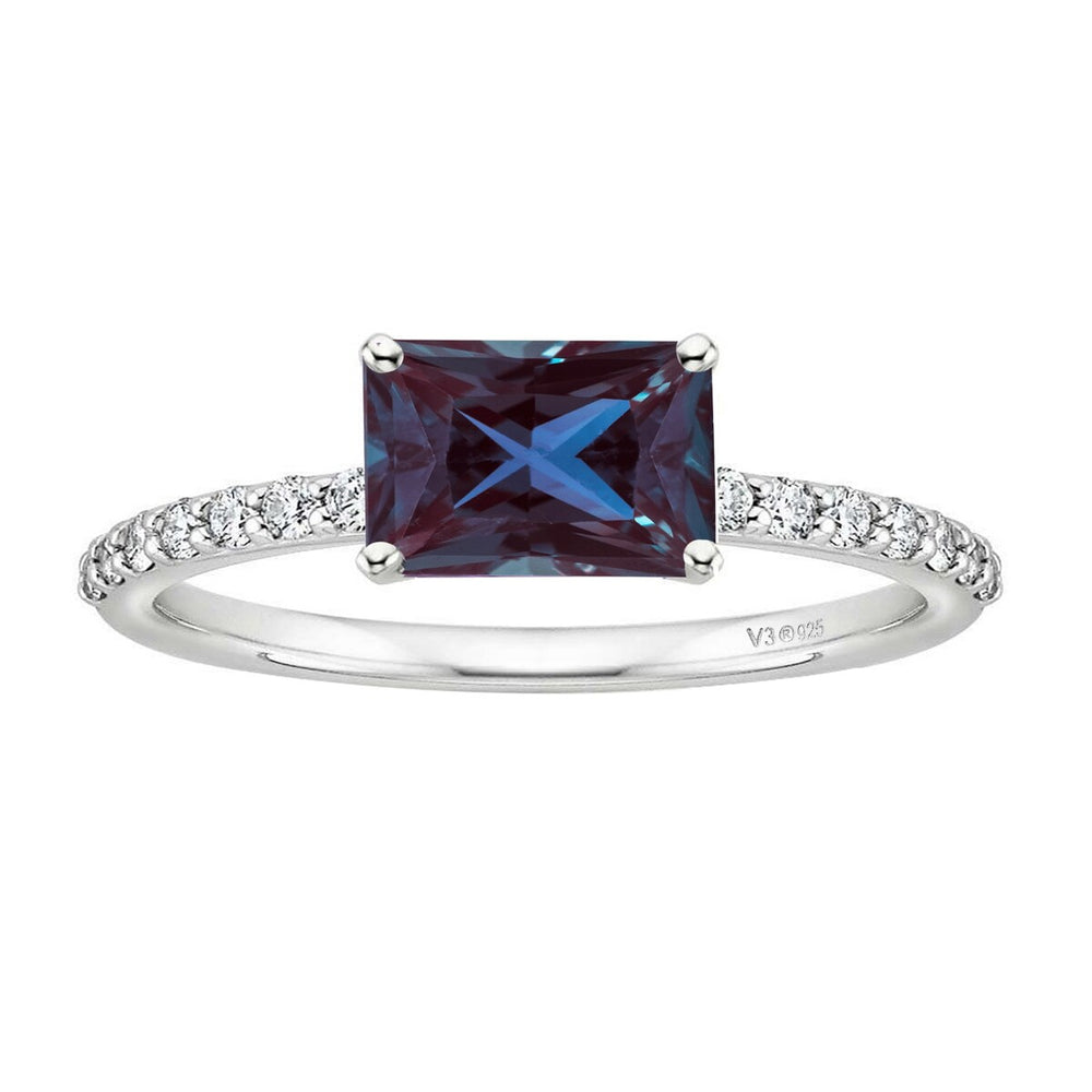 Color Changing Alexandrite and White Topaz Sterling Silver Engagement Ring