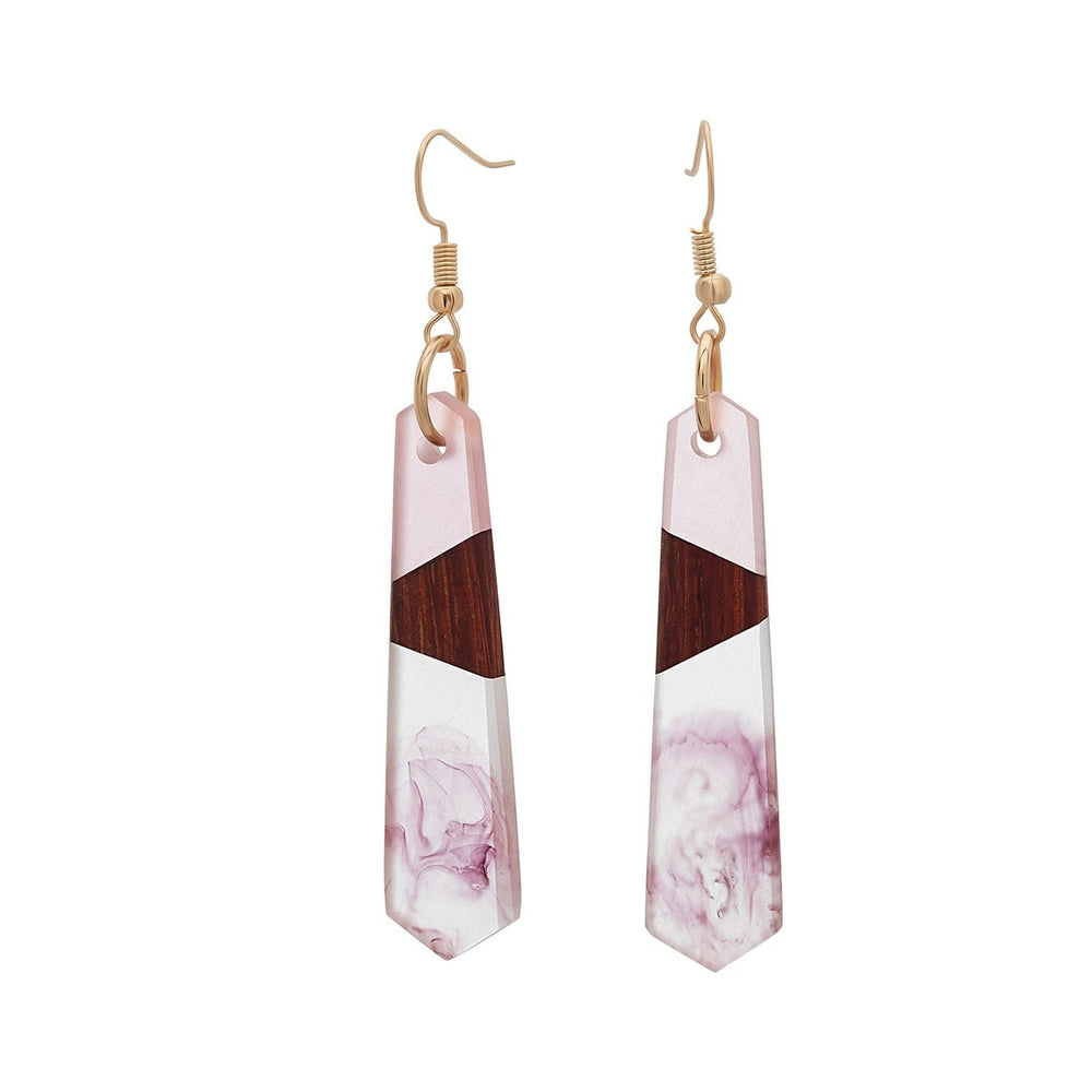 Colored Wooden Transparent Prism Drop Earrings