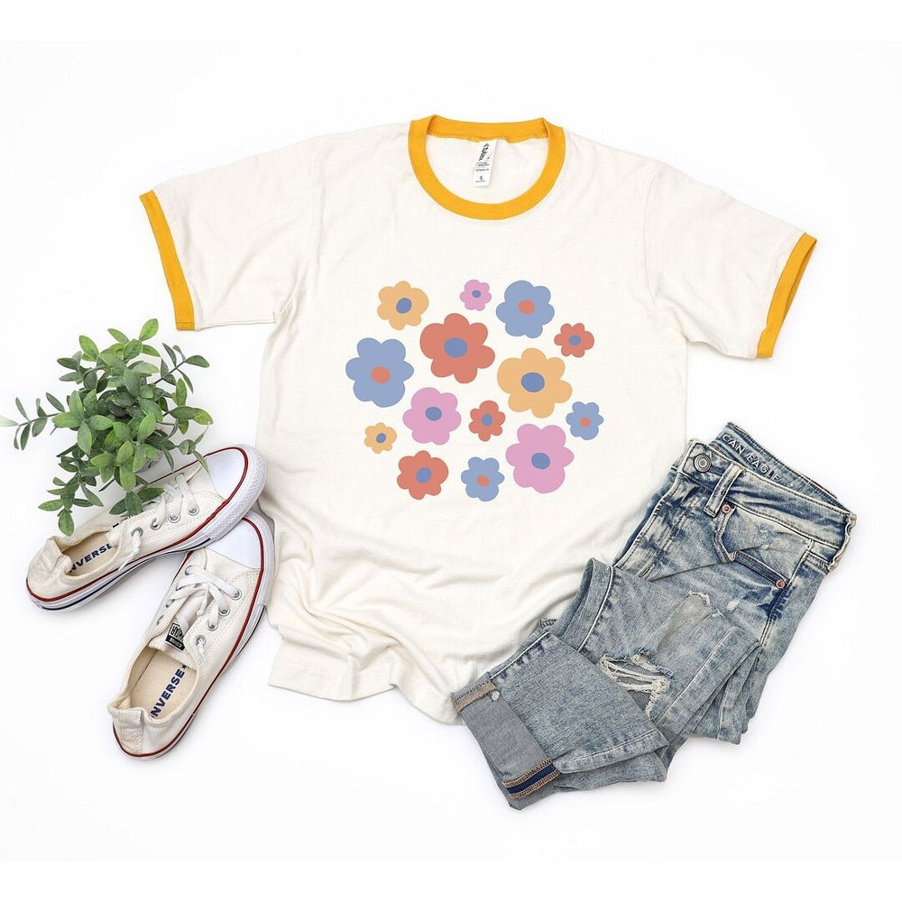 Colorful Daisies Ringer Tee