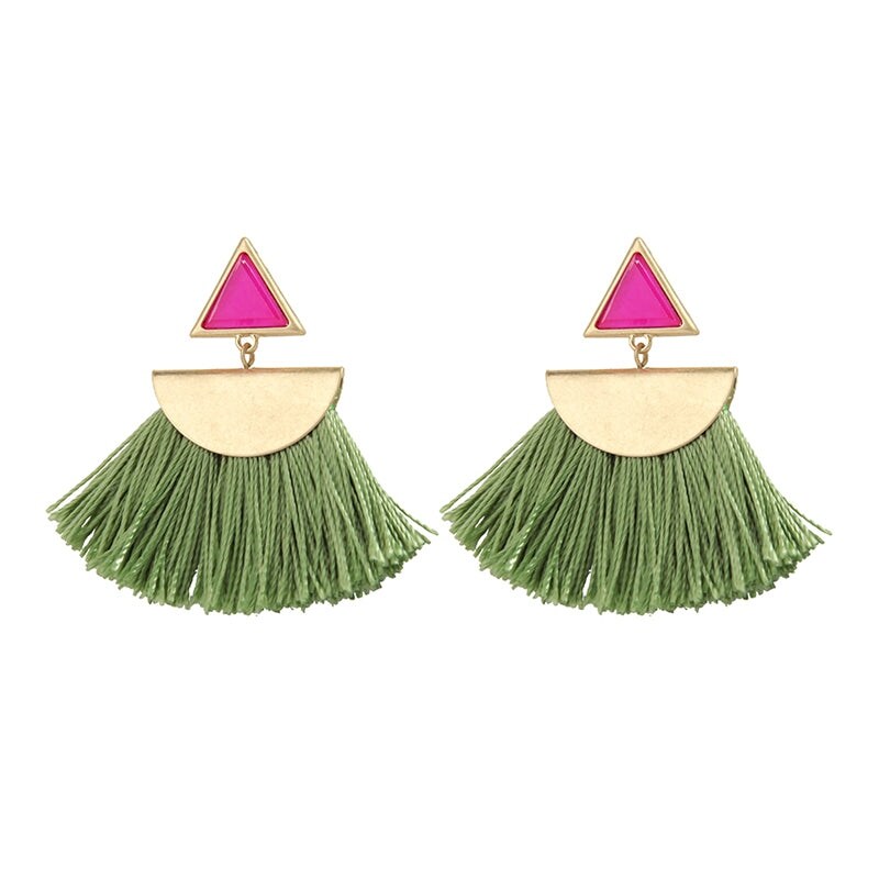 Colourful Triangular Tassel Drop Earrings