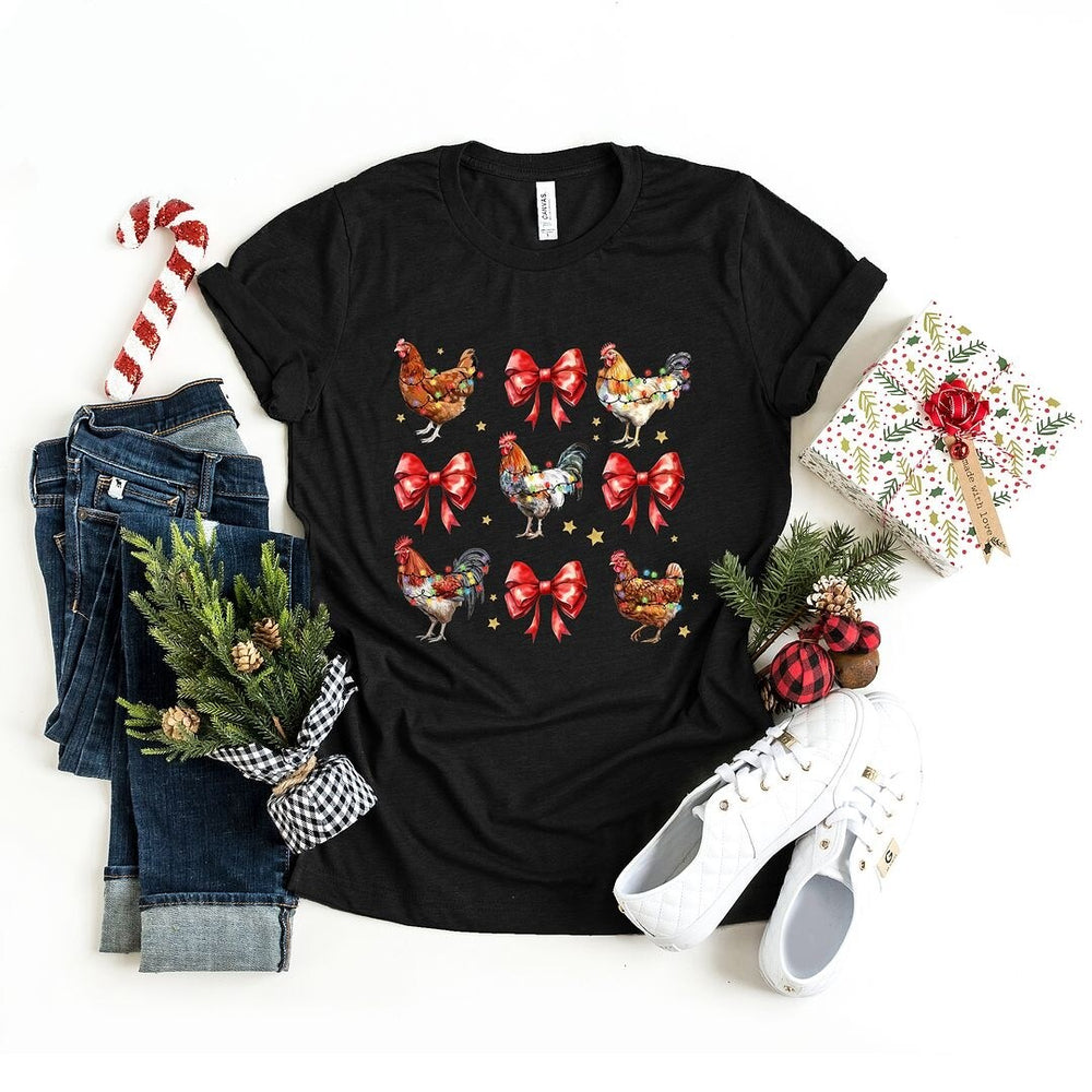 Coquette Christmas Chicken Short Sleeve Crewnneck Tee