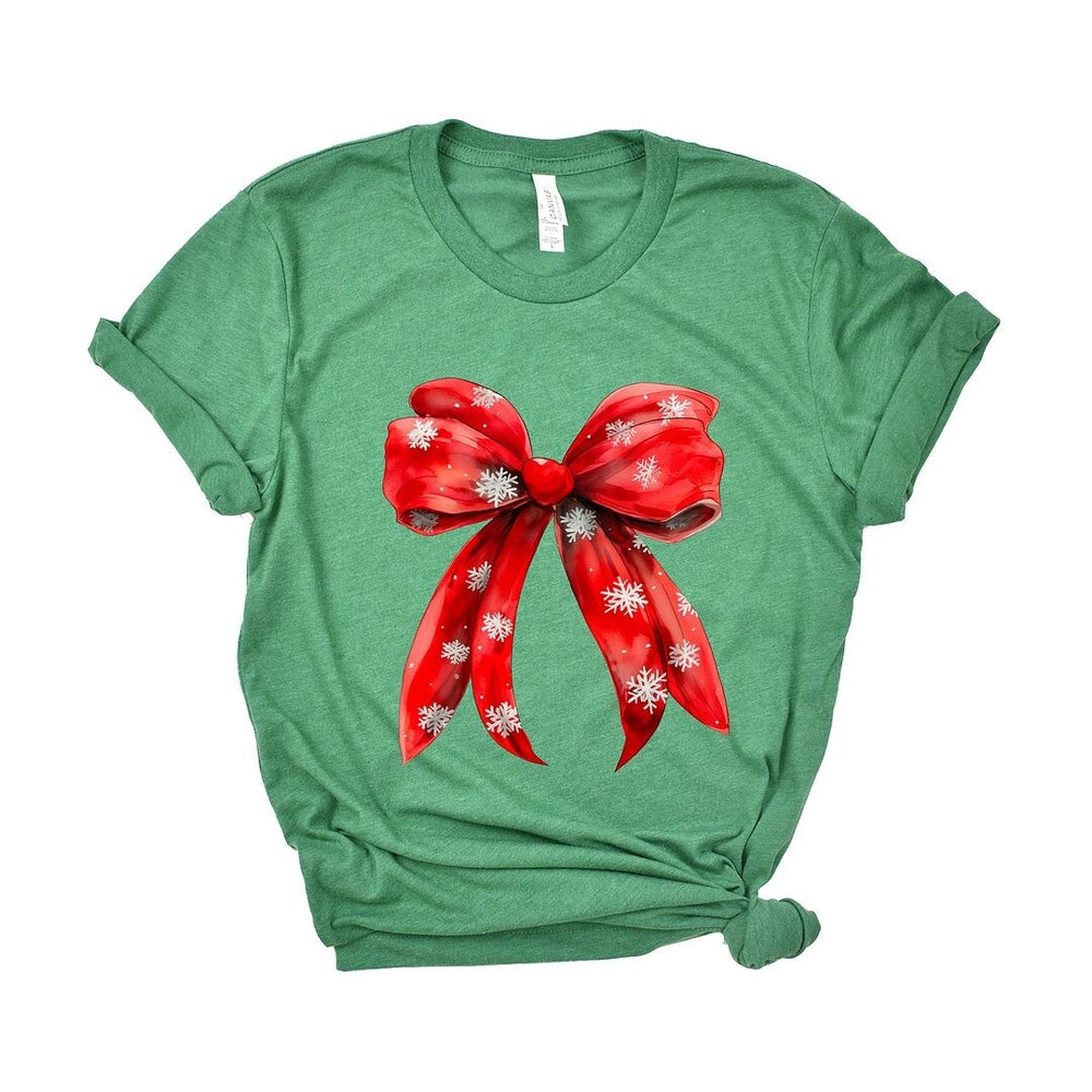 Coquette Christmas Snowflake Bow Short Sleeve Crewnneck Tee