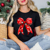 Coquette Christmas Snowflake Bow Short Sleeve Crewnneck Tee