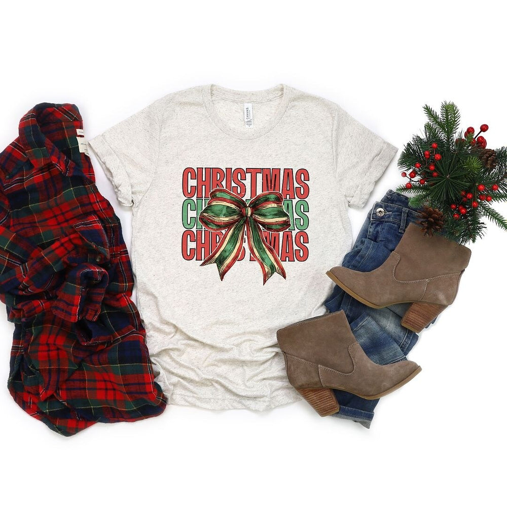 Coquette Christmas Stacked Short Sleeve Crewnneck Tee