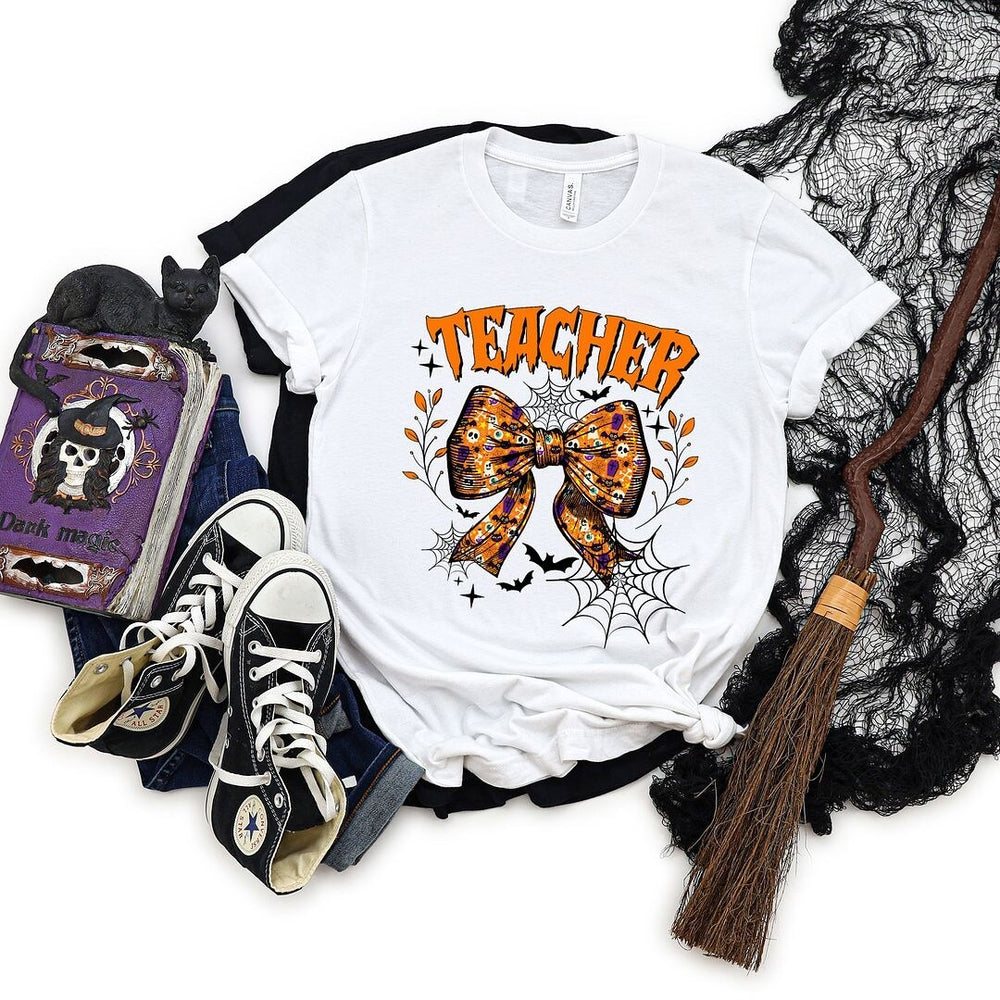 Coquette Halloween Teacher Short Sleeve Crewnneck Tee