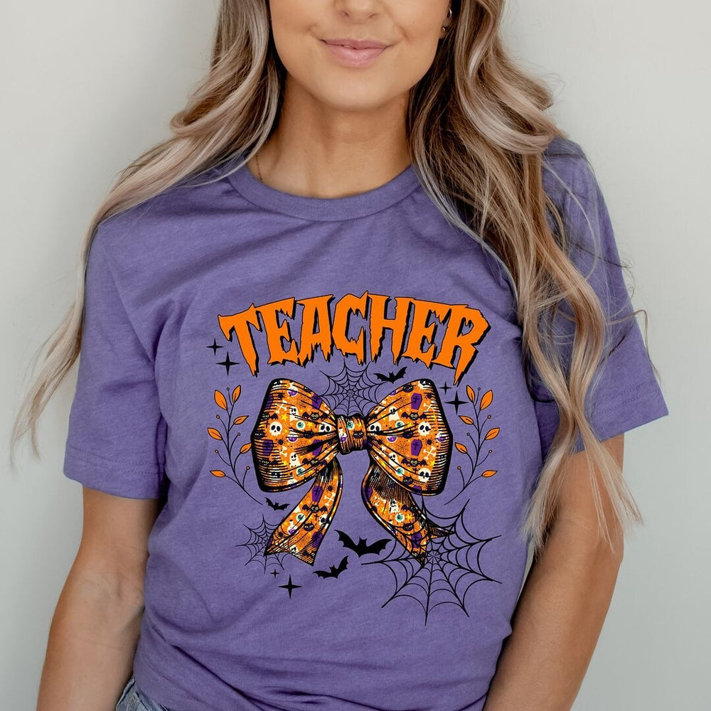 Coquette Halloween Teacher Short Sleeve Crewnneck Tee