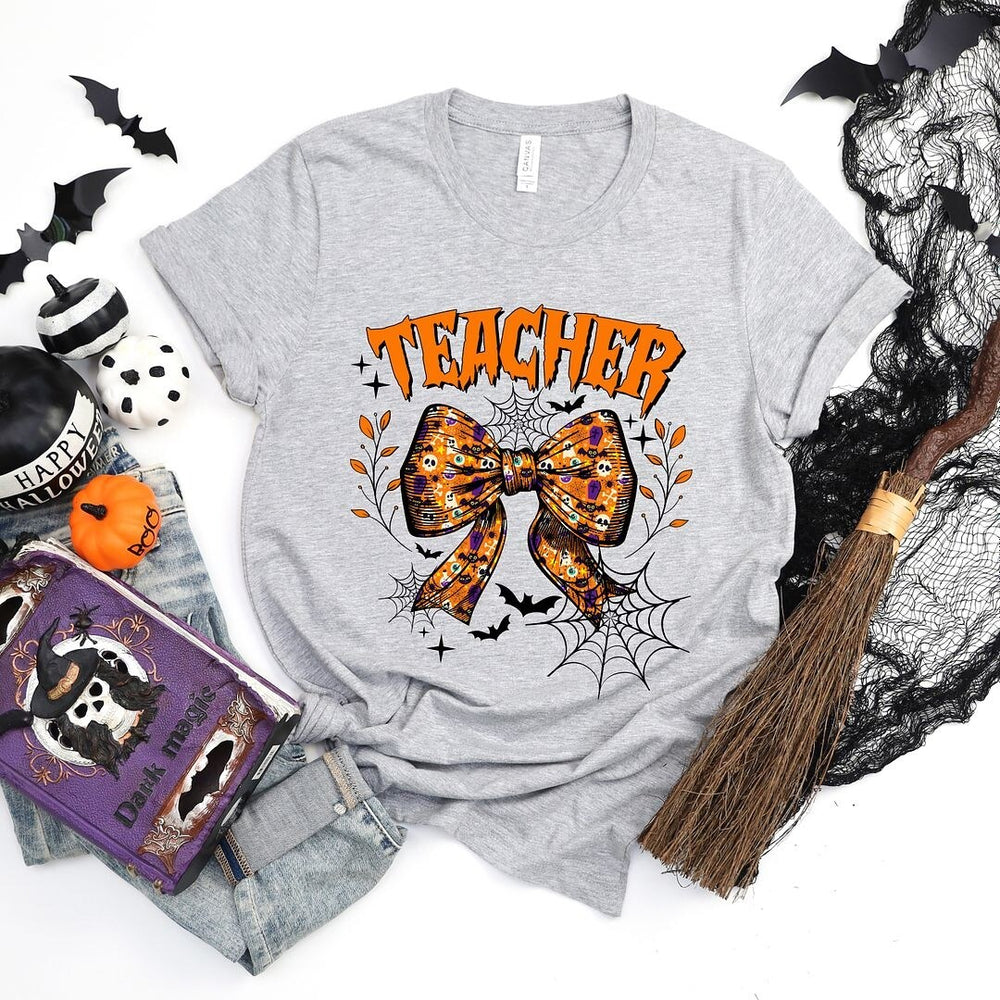 Coquette Halloween Teacher Short Sleeve Crewnneck Tee