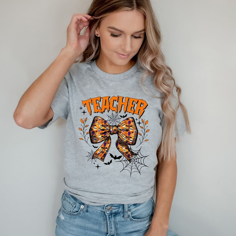 Coquette Halloween Teacher Short Sleeve Crewnneck Tee