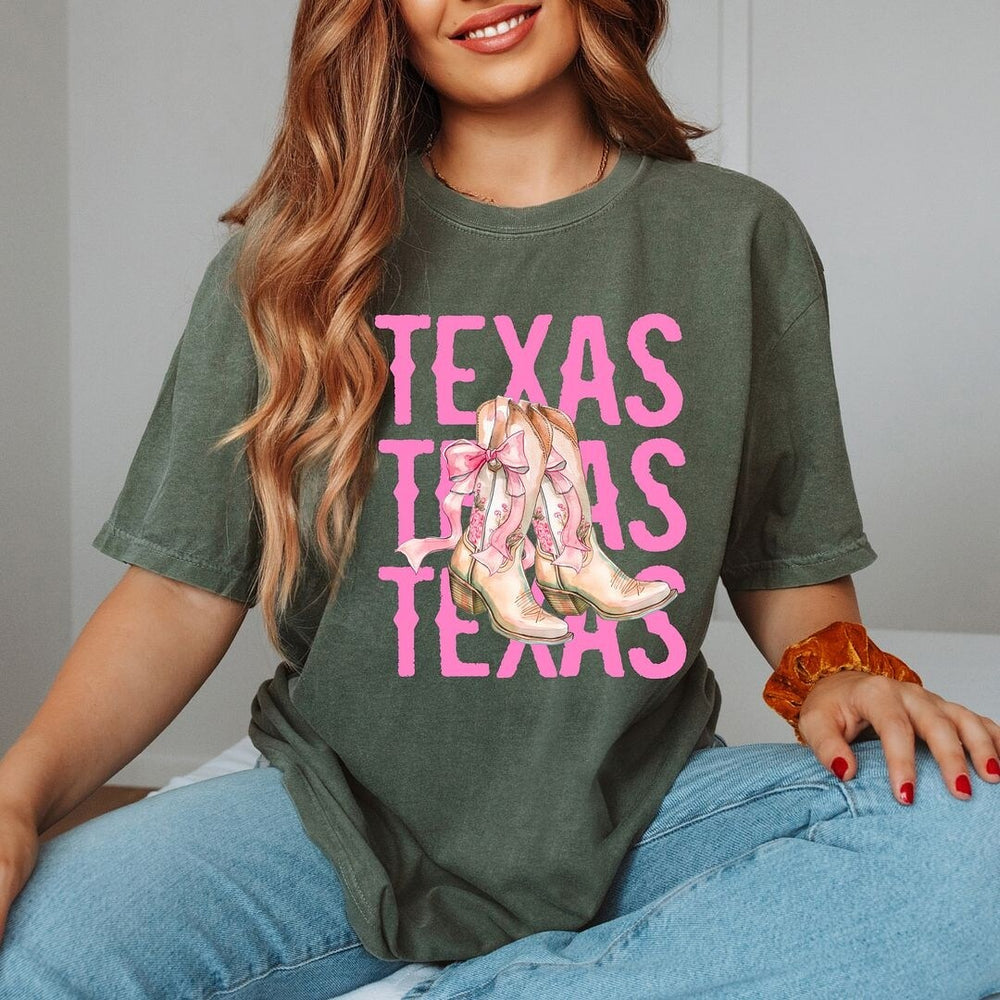 Coquette Texas Cowgirl Boots Garment Dyed Tee