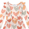 Coral Heart Print Ruffle-Accent Long-Sleeve A-line Dress