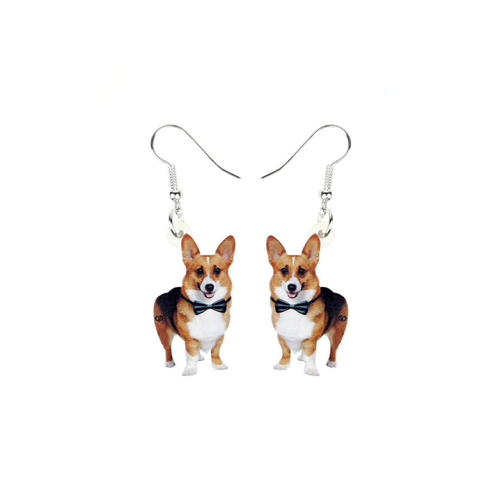 Corgi Dog With Black Bowtie Drop Earrings