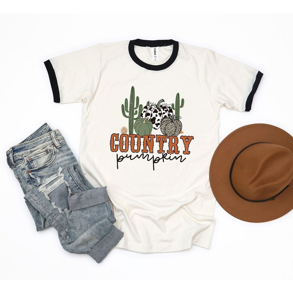 Country Pumpkin Cactus Ringer Tee