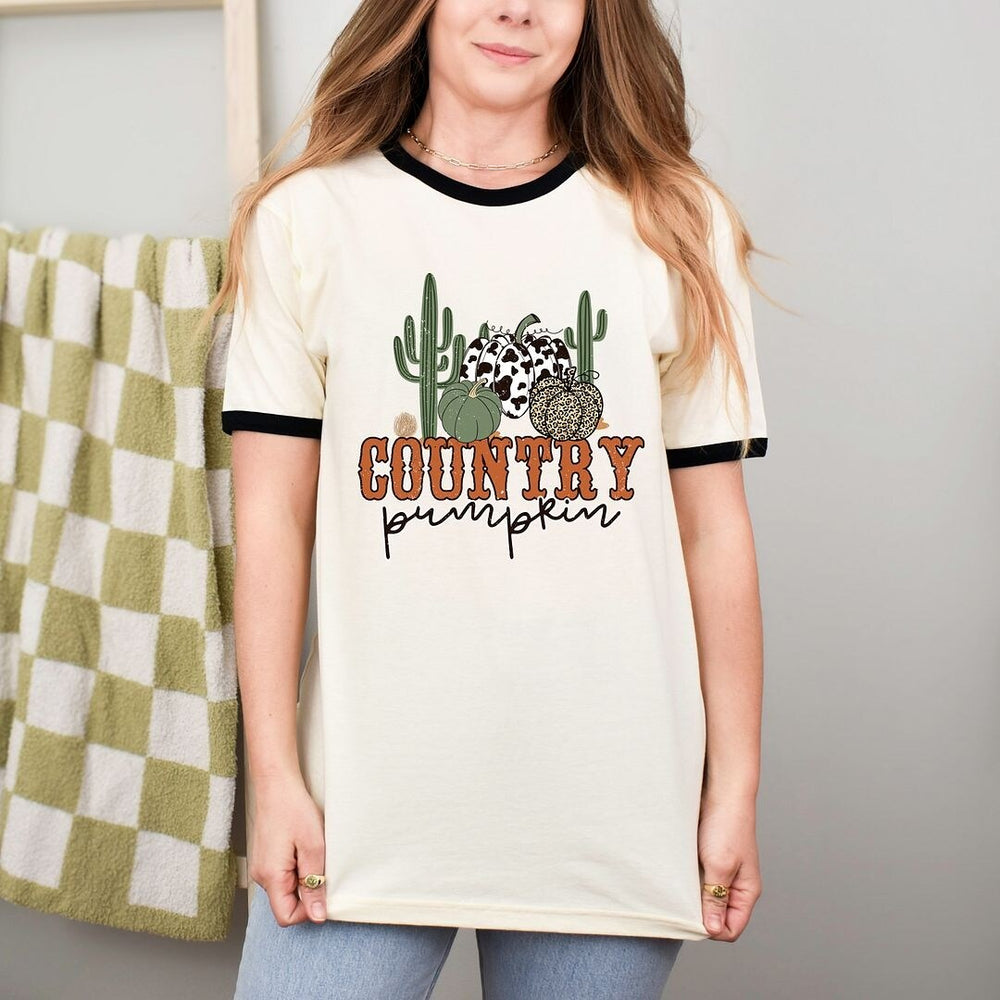 Country Pumpkin Cactus Ringer Tee