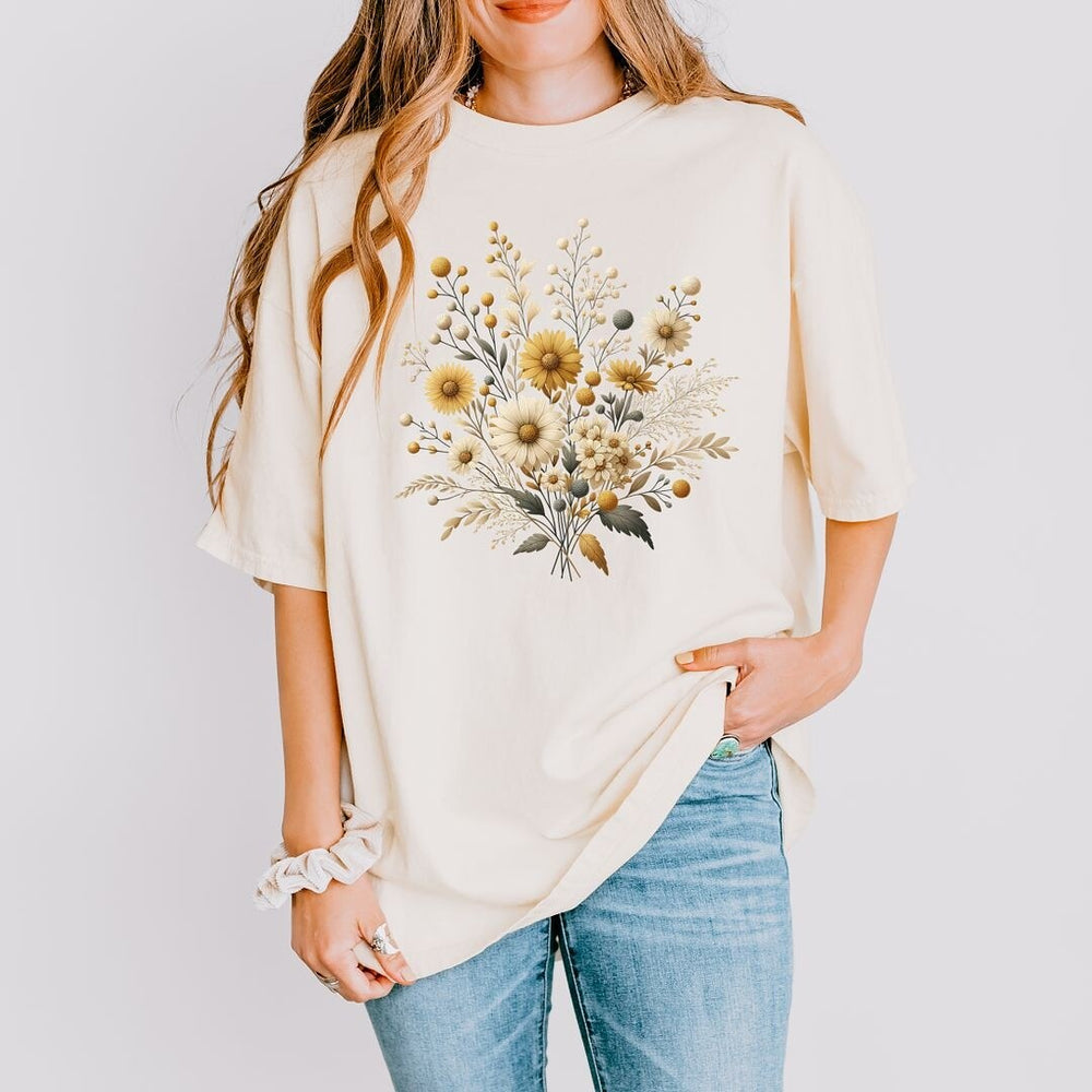 Cream and Gold Bouquet Garment Dyed Tee