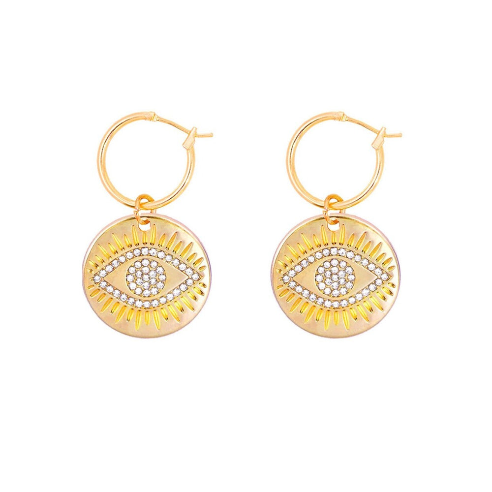 Crystal Gold Eyes Hoop Drop Earrings