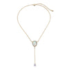 Crystal Goldtone Teardrop Lariat Style Necklace - White