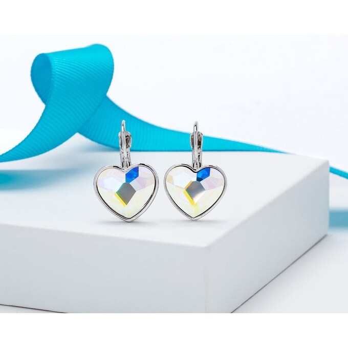 Crystal Heart Leverback Earrings