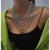 Crystal Silvertone Curb Chain Layered Necklace - White