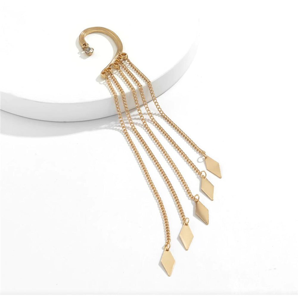 Crystal & Goldtone Rhombus Chain Ear Cuff