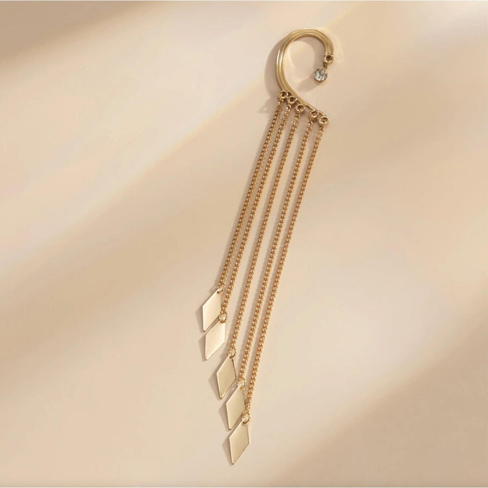 Crystal & Goldtone Rhombus Chain Ear Cuff