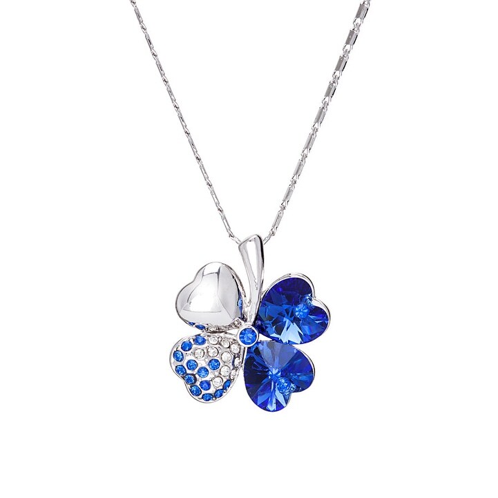 Crystal & Pave Four Leaf Clover Pendant Necklace