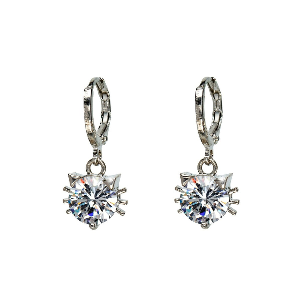 Cubic Zirconia Cat Leverback Earrings