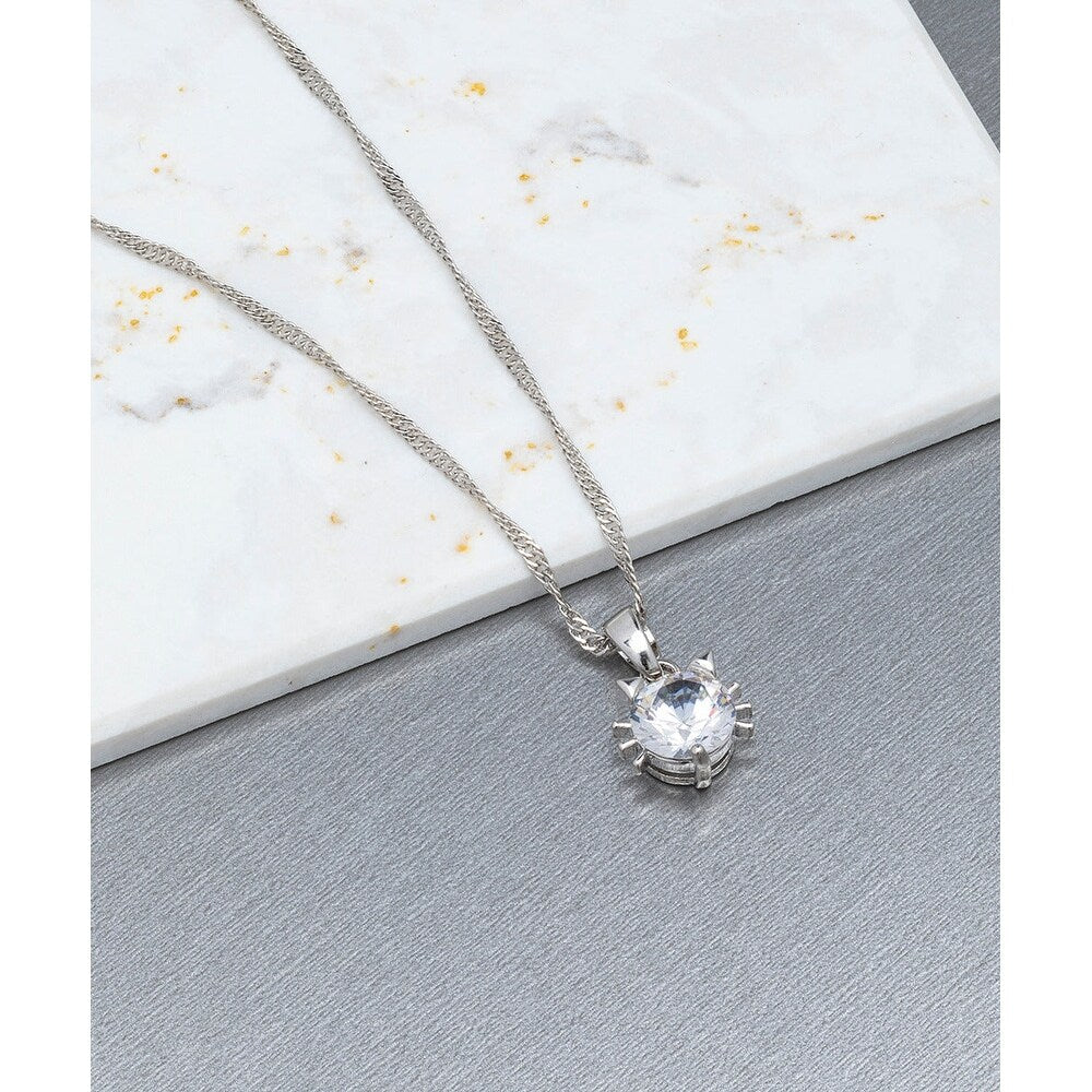 Cubic Zirconia Cat Pendant Necklace - White