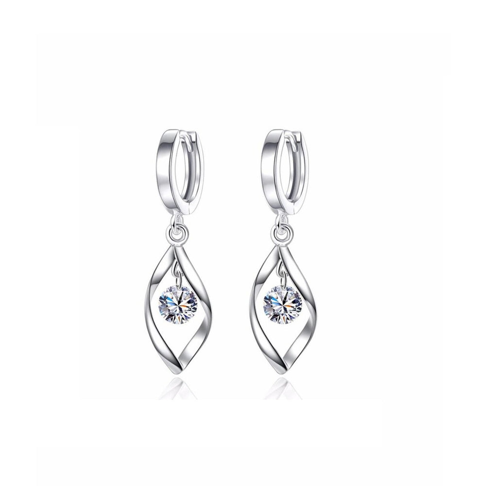 Cubic Zirconia Clear Twisted Drop Earrings