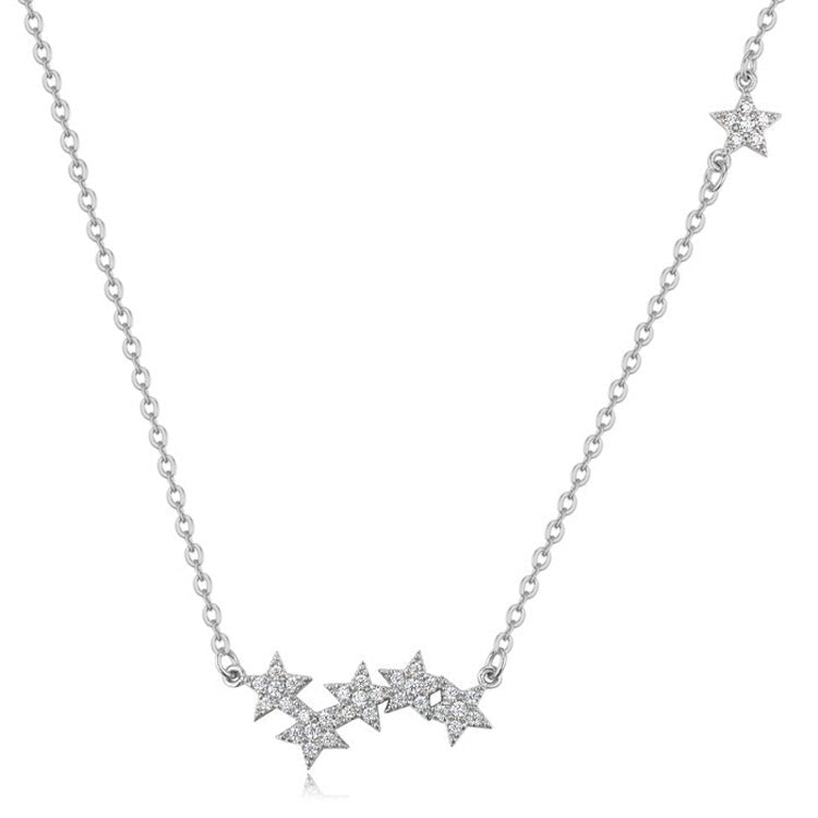 Cubic Zirconia Clustered Stars Necklace - White